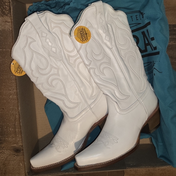 New $228 CORRAL Ladies White Stitched Leather Snip Toe Cowboy Boots 7 Z5046 - Picture 3 of 5